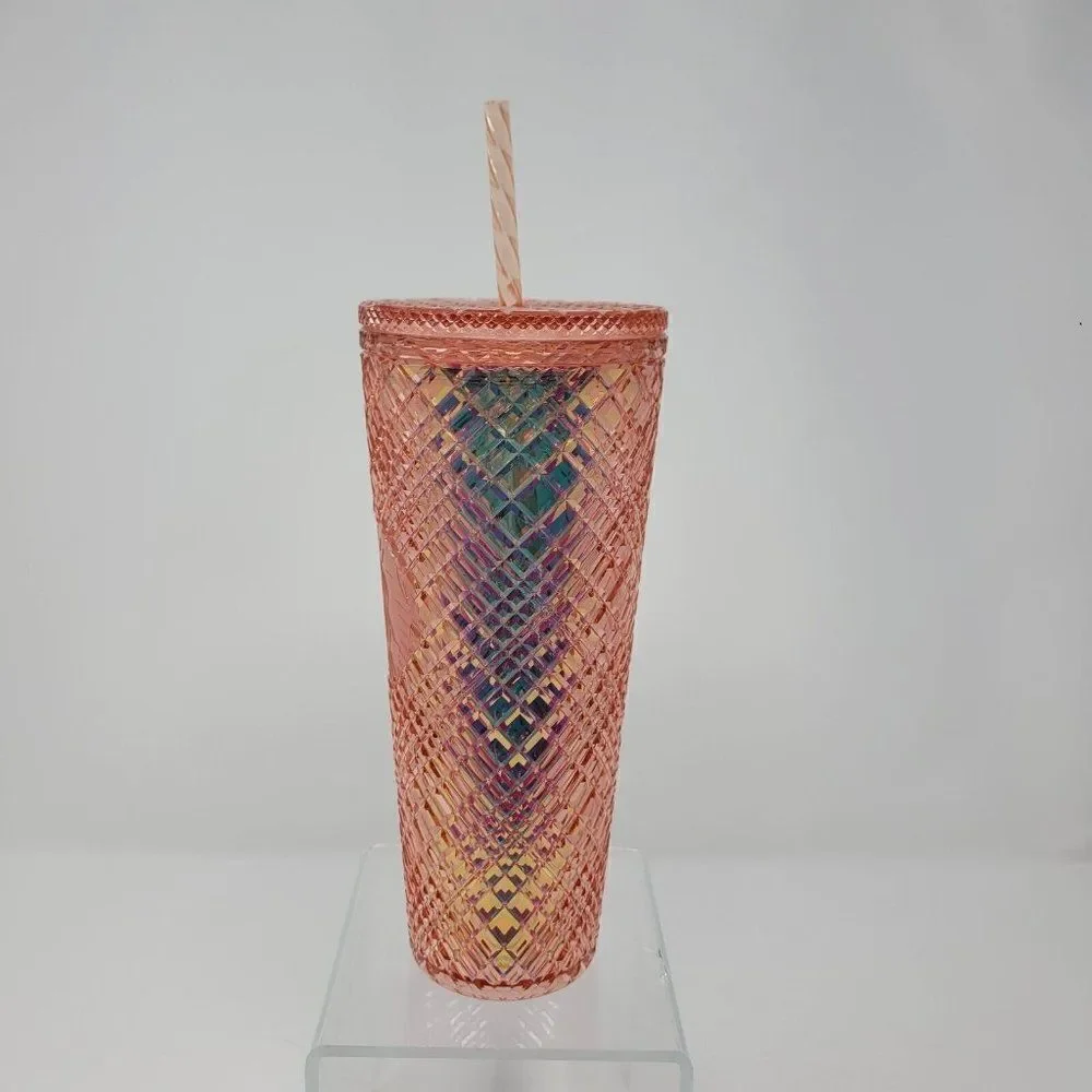 New Starbucks 2022 Winter Holiday Jeweled Stud 24oz Tumbler Cold Cup Rose Gold‎